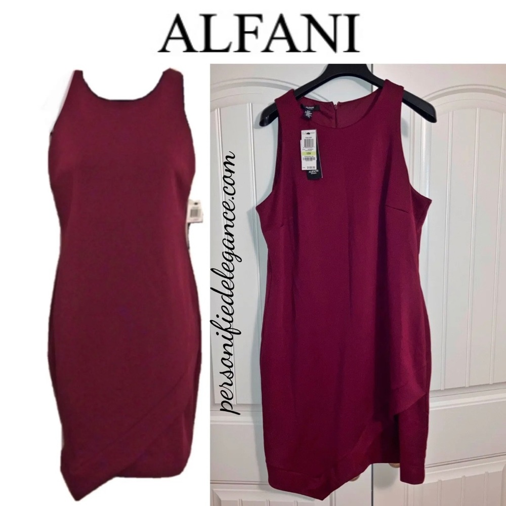 Alfani Prima New Burgundy Sleeveless Asymmetrical Hem Dress Size 18W